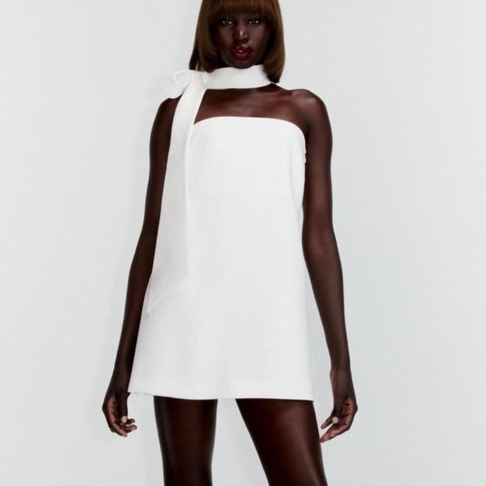 Zara White Choker Strapless Mini Dress